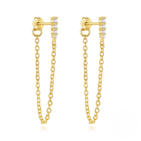 wholesale S925 Sterling Silver Love Moon Zircon Earrings With Pearl Chain Tassel-Gold#2 925 Silver