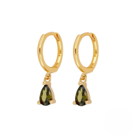 wholesale S925 Sterling Silver Geometric Waterdrop Crystal Ear Climber Earrings, Minimalist Style-Gold-Olive Green
