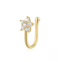 wholesale S925 Sterling Silver Geometric Teardrop Lightning Rhinestone Nose Cuff Piercing Jewelry-Gold Single #3