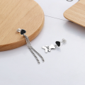 wholesale S925 Sterling Silver Korean Dongdaemun Black Heart Stud Earrings with Chain Fringe Irregular Bear Earrings-0-1