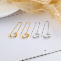 wholesale S925 Sterling Silver Geometric Fringe Double-Line Ear Cuff without Ear Piercing, Niche Design, Light Luxury Style Earring-116FR/white gold approximately 2.4g/pair 925 silver