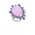 wholesale S925 Silver Luxury Natural Gemstone Pink Chalcedony Ring, Prosperity Collection High-End Gemstone Ring-0-0