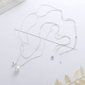 wholesale S925 Sterling Silver Korean Style Double Layer Snake Chain Pearl Elegant Lady Choker Necklace for Women-0-2