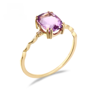 wholesale 9K Gold Yili Jewelry Small Wave Amethyst Ring for Women, One-Click Dropship Minimalist Versatile Square Hand Accessory-10K Gold Simple Wave Amethyst Ring  Size 14