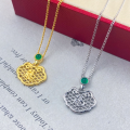 wholesale S925 Sterling Silver Maker's Auspicious Clouds and Fortune Character Ruyi Lock Necklace, Jade Oval Minimalist Retro Niche Design Collarbone Jewelry-0-0