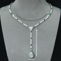 wholesale 925 Silver Gold-Plated Necklace with High Carbon Diamond Pear-Shaped Drop Cut Muzo Green Art Deco Y-Chain for Women-0-1