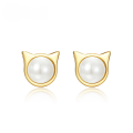 wholesale S925 Sterling Silver Japanese New Stylish Cute Cat Pearl Ear Studs, Small Niche Design Women's High-end Earrings-0-0
