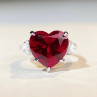 wholesale S925 Sterling Silver Pigeon Blood Red Heart Ring for Women, Cross-Border High-End Fine Jewelry Wholesale, High Carbon Diamond Ring-Red Corundum-CBJZ319>8