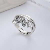 wholesale S925 Sterling Silver Cloud Tide Pavilion Ring for Women, Vintage Pendant with Tassel Lotus Design, Creative Ancient Chinese Style Adjustable Open Ring-YFJ677/Small size about 6.3g 925 silver
