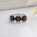 wholesale S925 Sterling Silver Vintage Weathered South Red Agate Flower Design Ring, Bohemian Ethnic Style Adjustable Index Finger Ring for Women-0-1