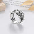 wholesale S925 Sterling Silver Korean Style Multi-Line Twisted Open Ring Irregular Geometric Trendy Index Finger Ring-0-1