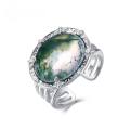 wholesale S925 Sterling Silver New Luxury Retro Natural Moss Agate Ring Women's Cross-Border Exclusive-0-0