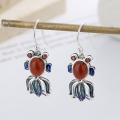 wholesale S925 Sterling Silver Elegant Chinese Style Exquisite Enamel Goldfish Inlaid with South Red Agate Ring, Earrings, and Pendant Set-0-2
