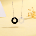 wholesale S925 Sterling Silver Ins Black and White Double Hoop Ping An Buckle Necklace for Women, Light Luxury Advanced Sense Trendy Cool Collarbone Chain, 520 Gift for Girlfriend-0-0