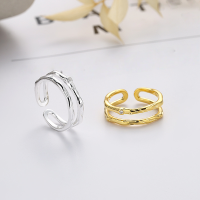 wholesale S925 sterling silver Korean-style hollow double-layer irregular open ring INS trendy index finger ring for women-1204J bright silver/approx. 2.9g>Adjustable opening