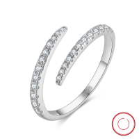wholesale S925 Sterling Silver Open-Ended Ring with White Zirconia Full Pavé, Unisex Band, Direct from Manufacturer-14k gold, 1.56g Adjustable opening