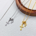 wholesale S925 Sterling Silver Gold Store Same Style Double Cross Diamond Inlaid Necklace for Women, Fashion Minimalist Versatile Collarbone Chain Accessory-0-1