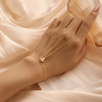 wholesale S925 Sterling Silver Bezel-set Marquise Link Finger Bracelet For Women, Elegant French Luxury Style Hand Accessory-Gold 925 silver