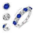wholesale S925 Sterling Silver Plated with 18K Gold, Cross-Border New Style Moissanite Cultured Colored Gemstone 7-Stone Eternity Ring, Blue Sapphire Ring-0-5