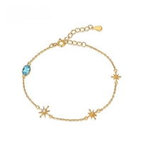 wholesale S925 Sterling Silver Spring New Fashion Swiss Blue Topaz Bracelet Jewelry Wholesale-10K gold + swimming paint