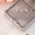 wholesale S925 Sterling Silver Four-Leaf Phantom Butterfly Tassel Full Diamond Necklace Versatile Minimalist Maya Design Collarbone Chain-0-2