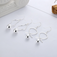 wholesale S925 Sterling Silver Irregular Asymmetrical Patchwork Sphere Tassel Earrings, Ins Temperament Gentle Ear Accessories-203FR/B approx. 4.3g 925 silver