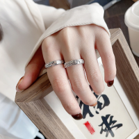 wholesale S925 Sterling Silver Vintage Ethnic Style "Fu" Character Inner Ring Meaningful Creative Adjustable Index Finger Ring-1149FJ/matt about 3g opening adjustable