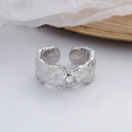 wholesale S925 sterling silver wide band open ring with irregular crumpled texture, inlaid diamonds, European and American style, hip-hop punk, light luxury-0-1