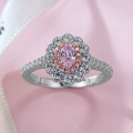 wholesale S925 silver oval diamond ring for women, uniquely fashionable cluster-set with fancy yellow and pink diamonds-0-6