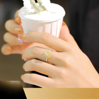 wholesale 18K gold set with natural yellow diamond ring for women, 30 points 50 points diamond ring, fashionable and versatile cushion-shaped fancy diamond ring with halo setting-18K White No. 12