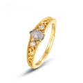 wholesale S925 Sterling Silver Japanese and Korean New Geometric Teardrop Labradorite Ring Vintage Lace High-end Jewelry Wholesale-0-0