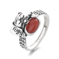 wholesale S925 sterling silver retro stylish fortune cat luck and fortune ring with ruby inlay and unique design-0-6