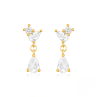 wholesale S925 Sterling Silver Rhombus Teardrop Stud Earrings With Rhinestones,-Gold#3 925 Silver
