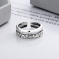 wholesale S925 Sterling Silver with Vintage Finish, Korean-style Irregular Geometric Tin Foil Texture, Trendy Unisex Open Ring-0-1