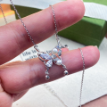 wholesale S925 Sterling Silver New Popular Diamond-Inlaid Pearl Butterfly Necklace, Light Luxury Small and Minimalist Elegant Collarbone Chain Accessory-0-5