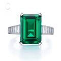 wholesale Metal: 925 Sterling Silver Vintage Emerald and Diamond Ring, 10*14, European and American Export Hot Seller, New Style by Mu Jing Jewelry-0-0