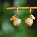 wholesale 925 silver gold-plated, Hetian jade inlaid, antique-style Chinese Hanfu earrings with lucky bag and money bag design-0-0