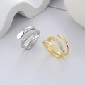 wholesale S925 Sterling Silver Multi-Layer Line Inlaid Diamond Open Ring Light Luxury Minimalist Design Index Finger Ring-0-0