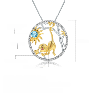 wholesale 925 Silver Chinese Zodiac Monkey Pendant with Natural Gemstone, Necklace-Swiss Blue Topaz Pendant (Including Silver Chain)