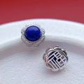 wholesale 925 Sterling Silver Accessories Inlaid with Natural Lapis Lazuli Hand Plate Bead Spacer Bean Back Cloud DIY Handmade Bead Stringing and Braiding Decoration-0-7