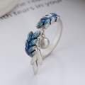 wholesale S925 Sterling Silver Korean-style Minimalist Fresh and Forest-style Leaf Resin Enamel Pendant Tassel Adjustable Ring-0-1