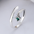 wholesale S925 Sterling Silver Minimalist Openable Ring with Green Zirconia Pendant, Versatile and Elegant-0-0