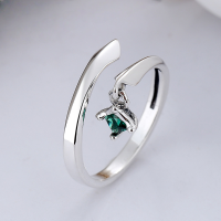 wholesale S925 Sterling Silver Minimalist Openable Ring with Green Zirconia Pendant, Versatile and Elegant-YJ609/approx. 2.3g Adjustable opening