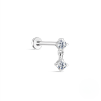 wholesale S925 Sterling Silver, Lab-grown Zircon, Flat-head Threaded Ear Cartilage Piercing, Korean Style, High-end Elegant Ear Jewelry-Single platinum #7