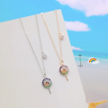 wholesale S925 Sterling Silver Lollipop Rainbow Candy Necklace with Swarovski Elements and Colorful Zirconia, Trendy Korean Micro-Paved Style-0-6