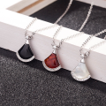 wholesale S925 Sterling Silver Agate Necklace for Women, Internet Hit Ins Mother-of-Pearl Fan Pendant Collarbone Chain-0-1