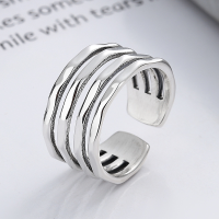 wholesale S925 Sterling Silver Wide Multi-Layer Line Irregular Open Ring Individualistic Trendy Ins Minimalist Style Ring-717J/approx. 5.3g Adjustable opening