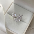 wholesale S925 Sterling Silver High-End Luxury Exquisite Craftsmanship Aurora Perfect Circle Australian White Peacock Feather Full Diamond Pearl Ring High Carbon Diamond Shell Pearl Ring for Women-0-4