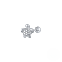 wholesale Sterling Silver S925 Rhinestone Marquise Threaded Turtle Ear Stud, Ins Body Piercing Jewelry-Single platinum-turtle style