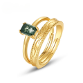 wholesale Metal: 925 Silver Gold Plated Cross-Border New Fashion Light Luxury Green Moss Ring for Women, Adjustable, European and American Style, Water Grass Agate Finger Ring-0-0